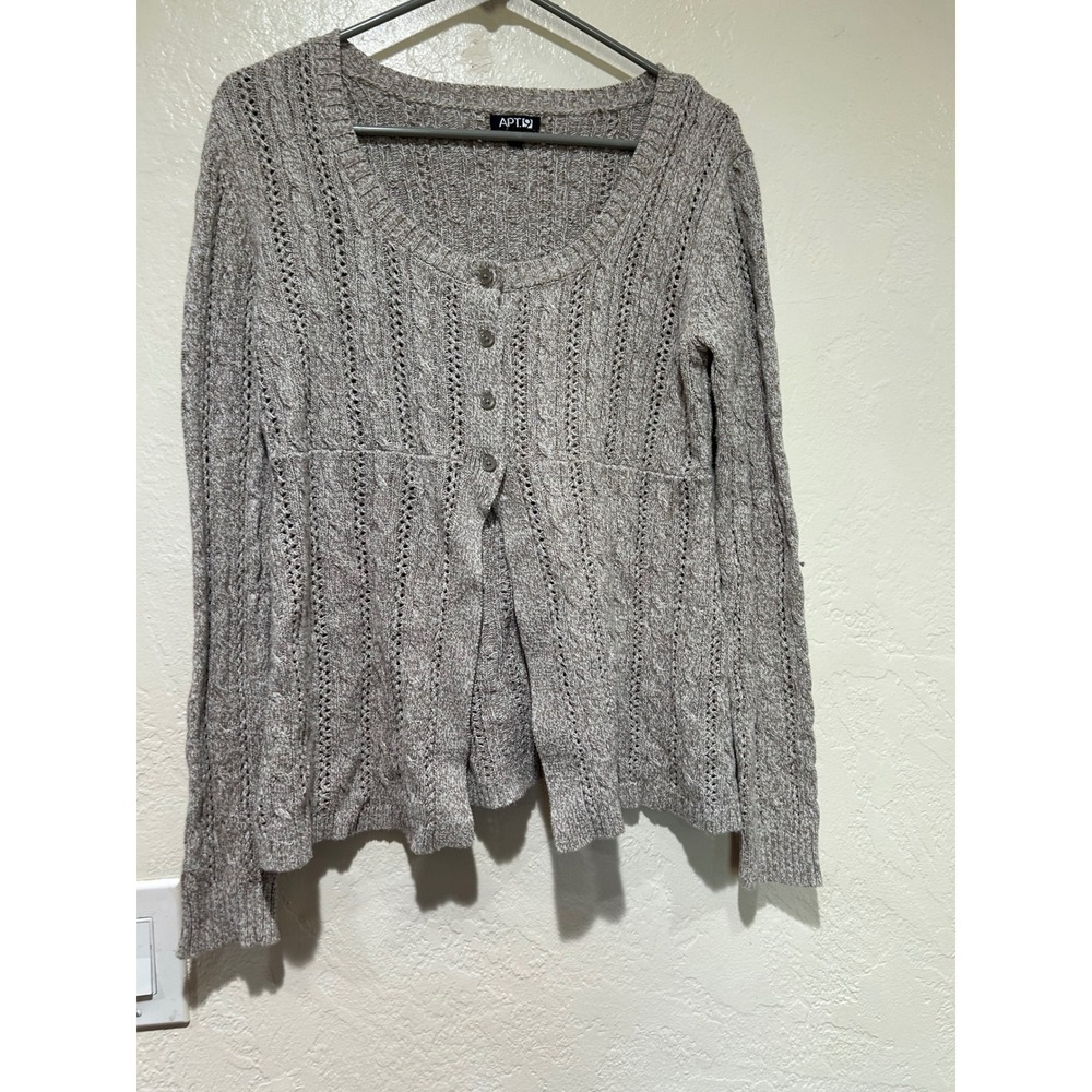 Apt 9 Womens Tan‎ Marled Pointelle Cable Knit Button Front Cardigan Sweater M